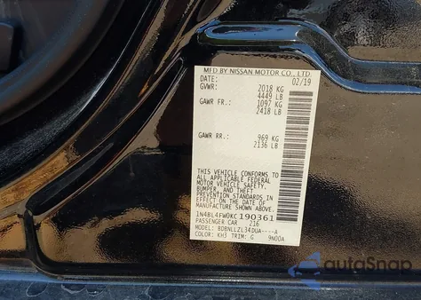 2019 Nissan Altima 2.5 Platinum from USA, damaged, VIN 1N4BL4FW0KC190361